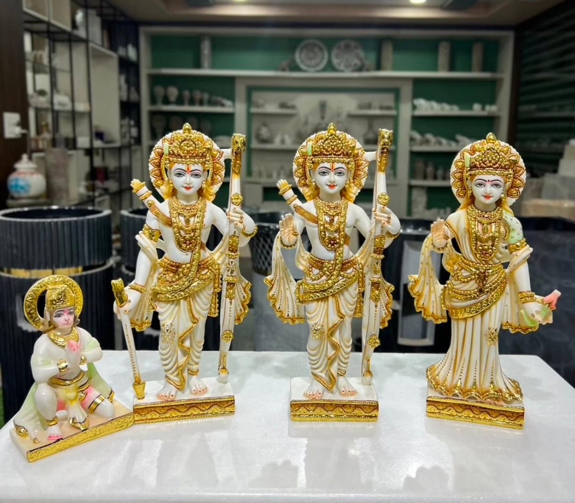 Divine Ram Darbar Marble Idol Set – Handcrafted with Golden Detailing
