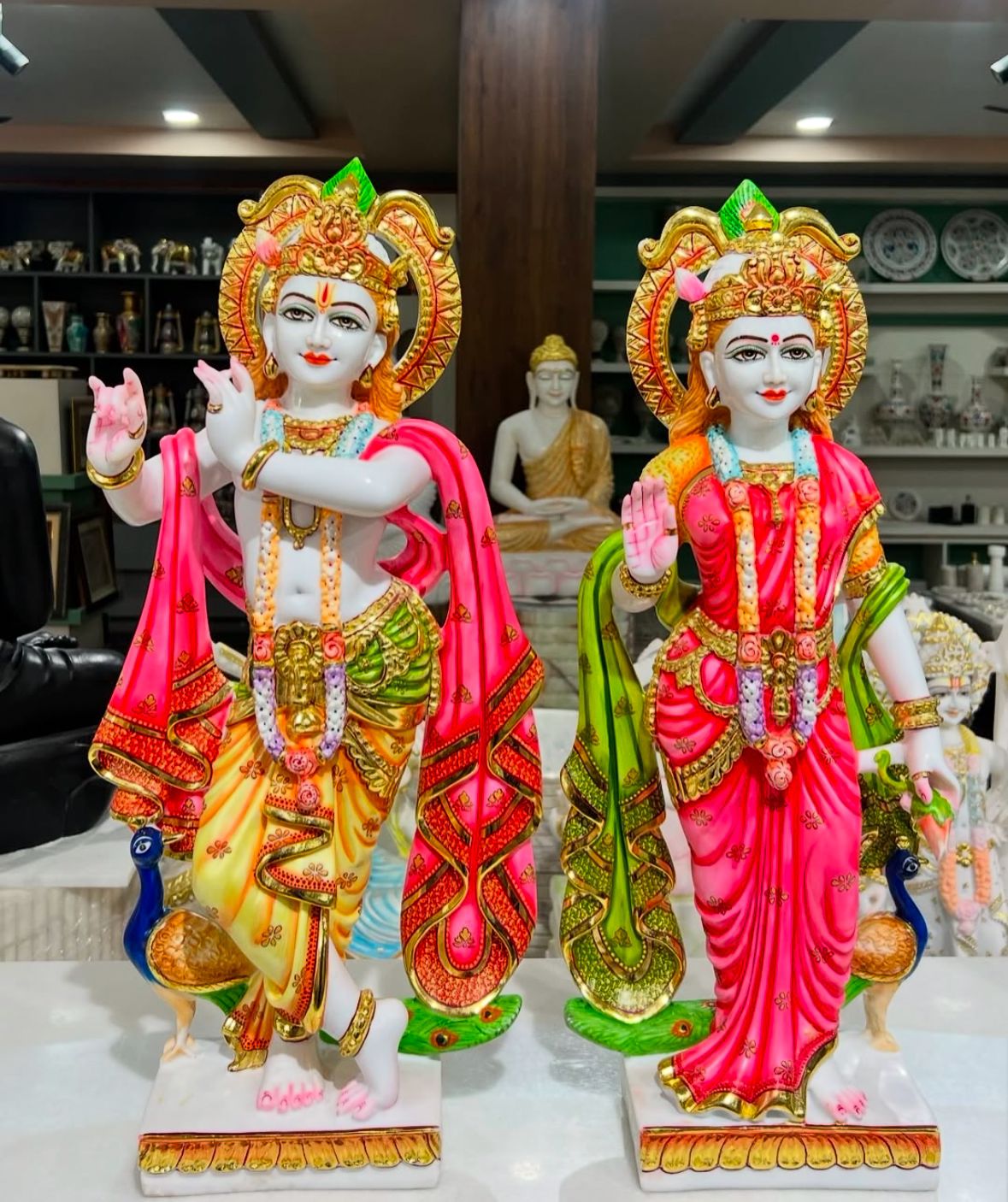 Divine Radha Krishna Marble Idol Set – Handcrafted with Colorful Detailing